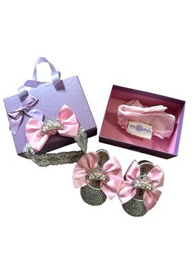 Baby G Designs First Walkers Baby Girl Rhinestone Shoes and Headband Set
